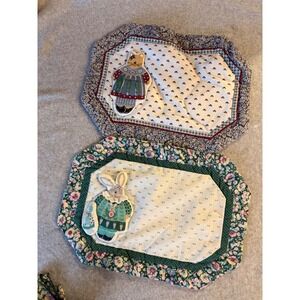 Franco Quilted Placemats Napkins Set 4pc Cat Bunny Floral Country Cottage Decor